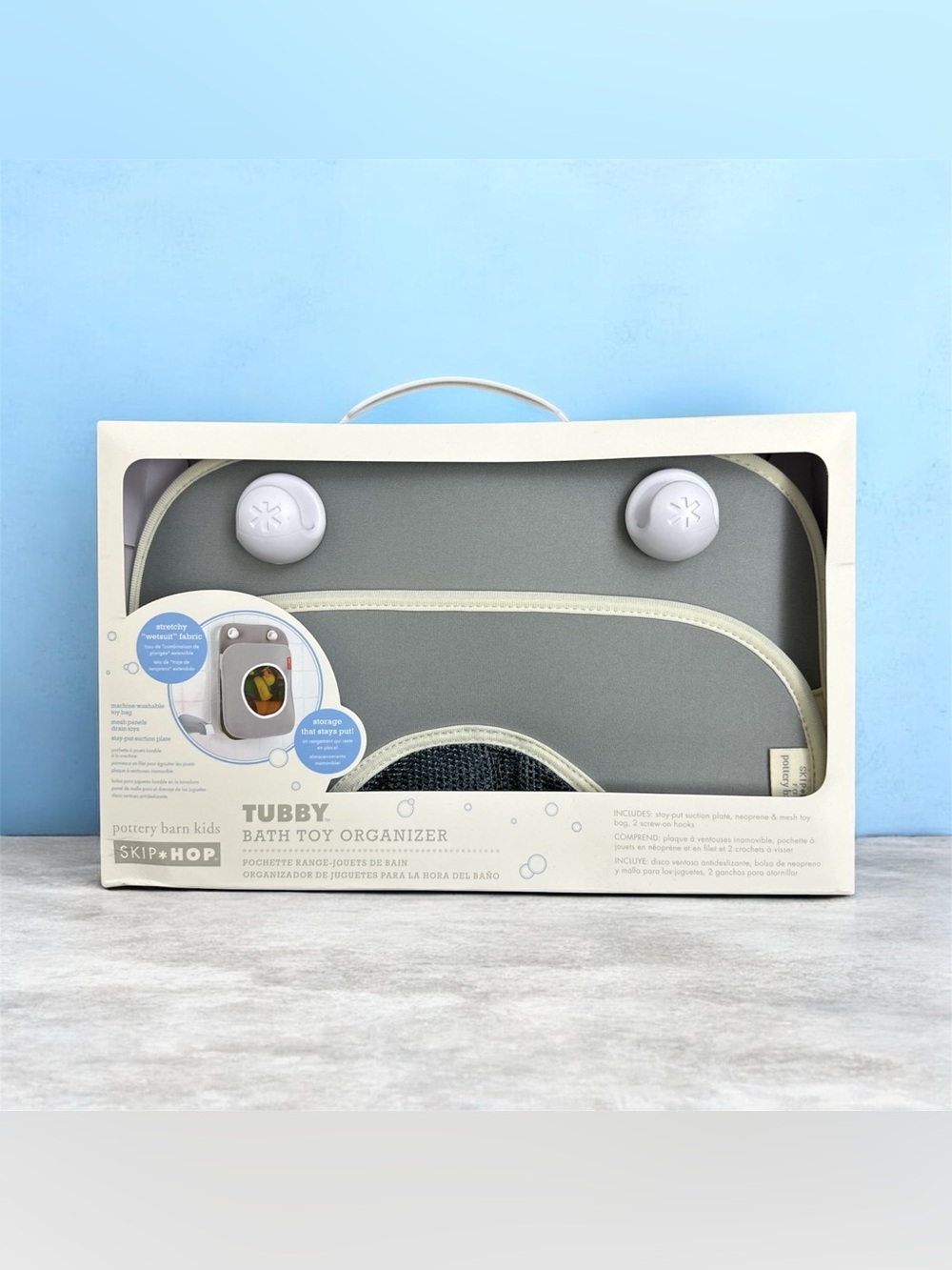 Skip Hop Tubby Bath Toy Organizer in Gray and Cream by Pottery Barn NEW